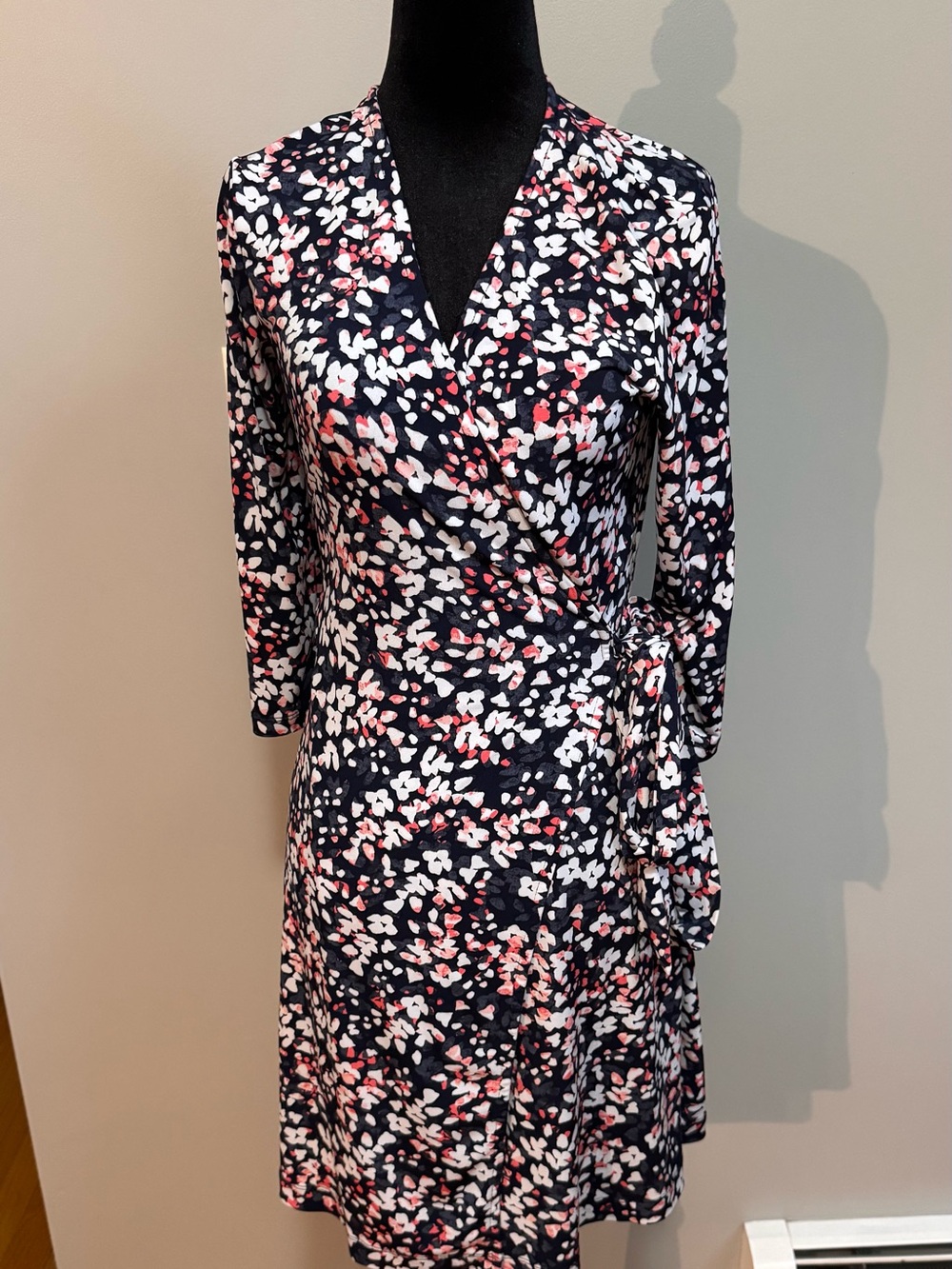 Banana Republic Navy Floral Wrap Dress - White & Pink Pattern